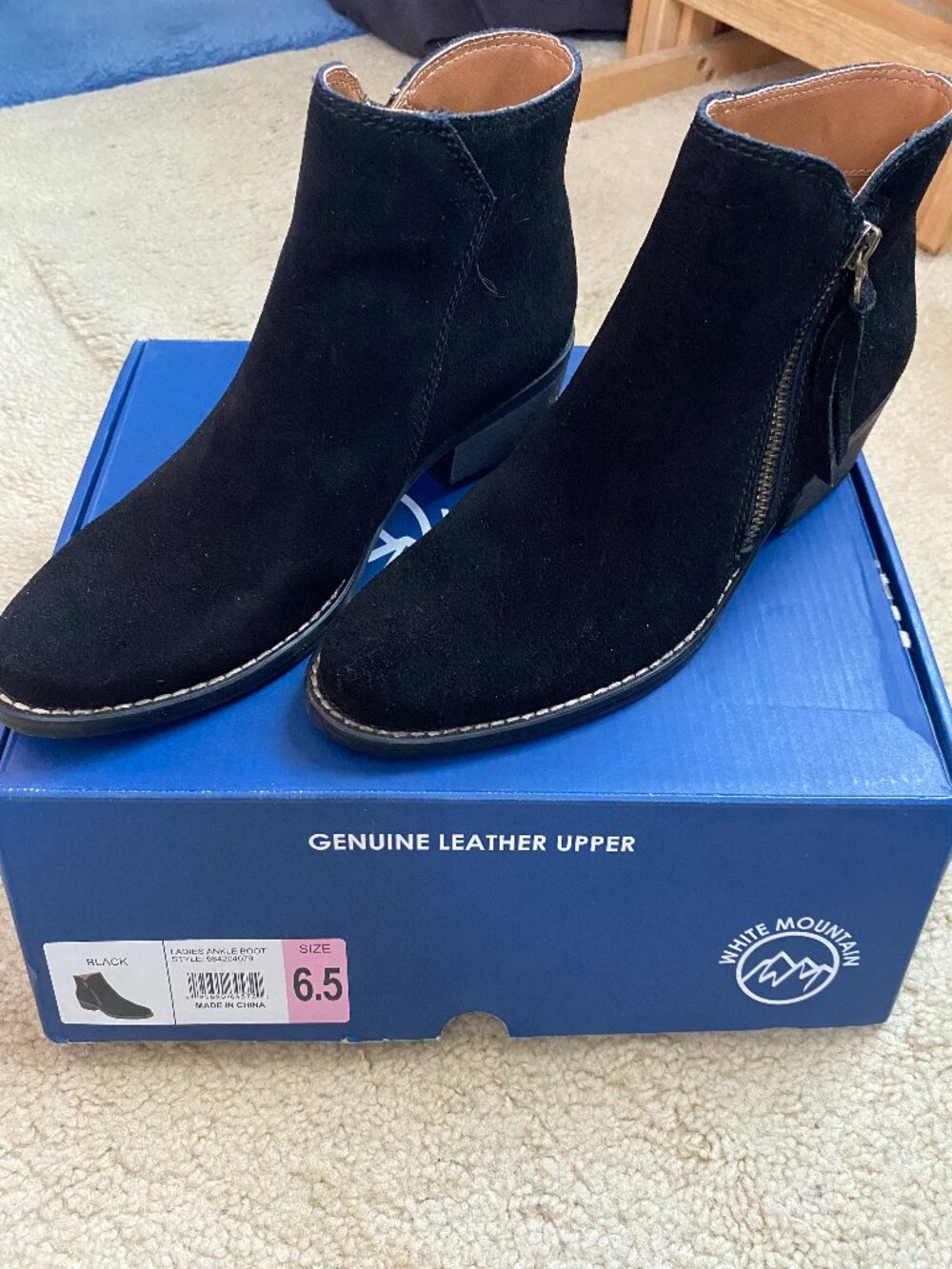Suede Booties, Black, Size 6.5